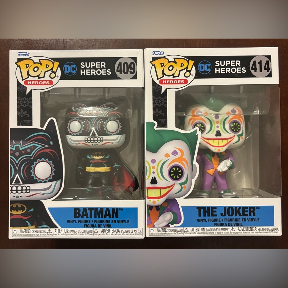 FUNKO POP HEROES DC COMICS LOT OF 2 FUNKO POPS DIA DE LOS DC BATMAN JOKER